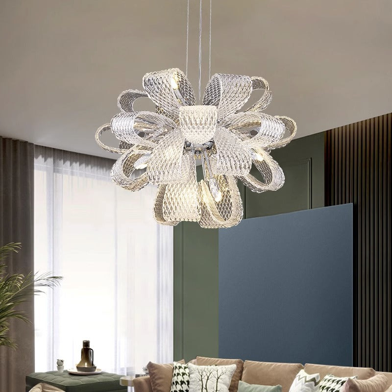 Modern sculptural glass ceiling fixture in chrome tone