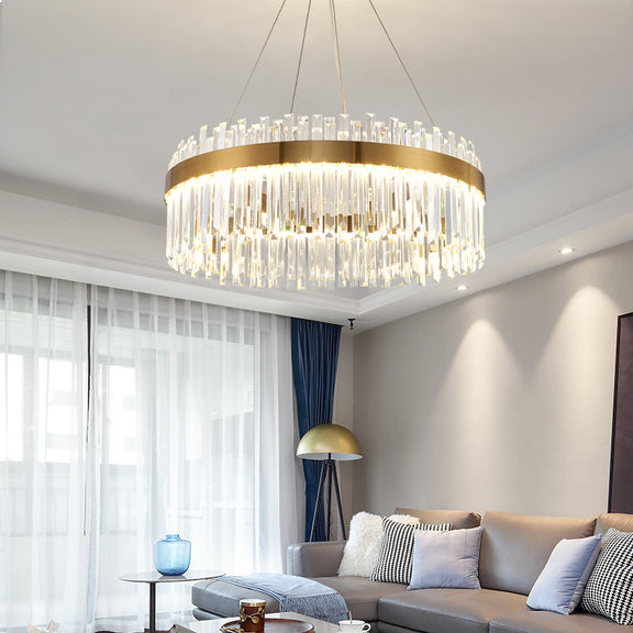Oval crystal chandelier polished gold frame