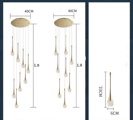 Modern gold droplet LED pendant light for foyer staircase