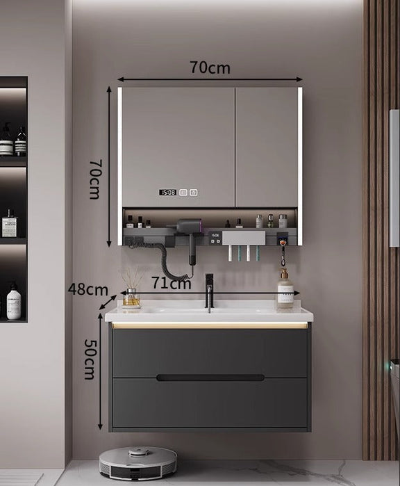 Integrated ceramic basin with minimalist cabinet drawers