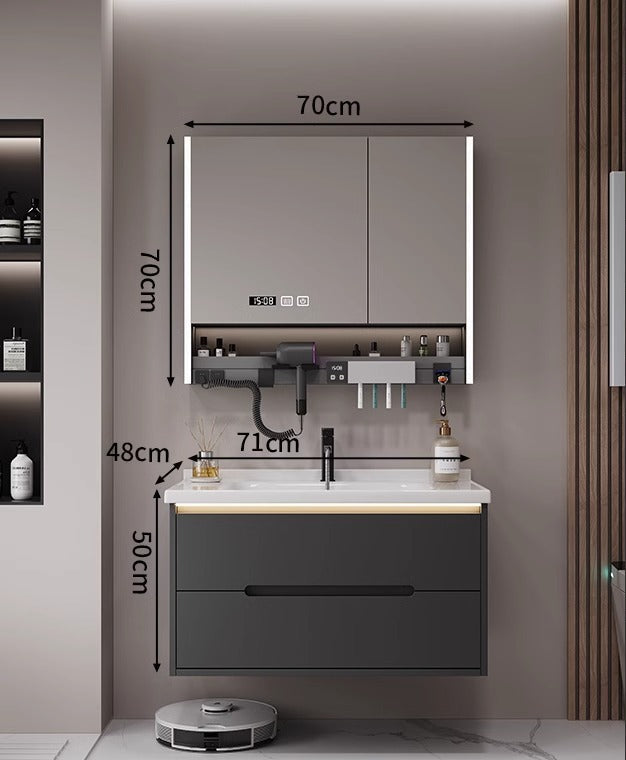 Integrated ceramic basin with minimalist cabinet drawers