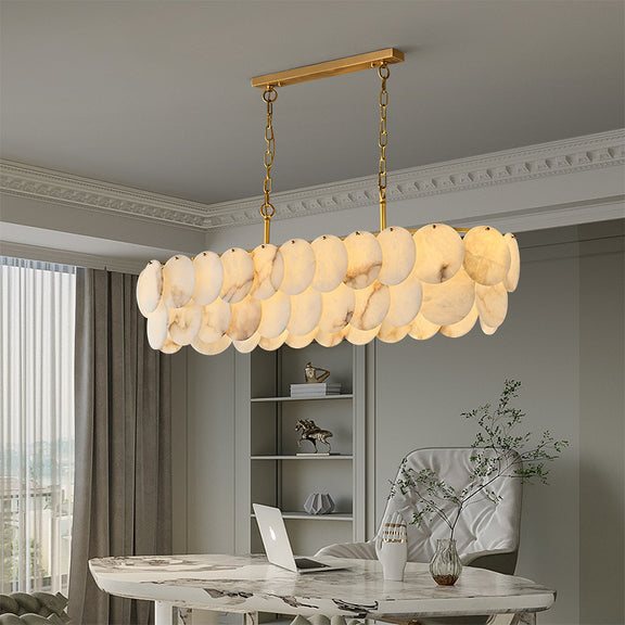 Luxury marble-style pendant light over dining table