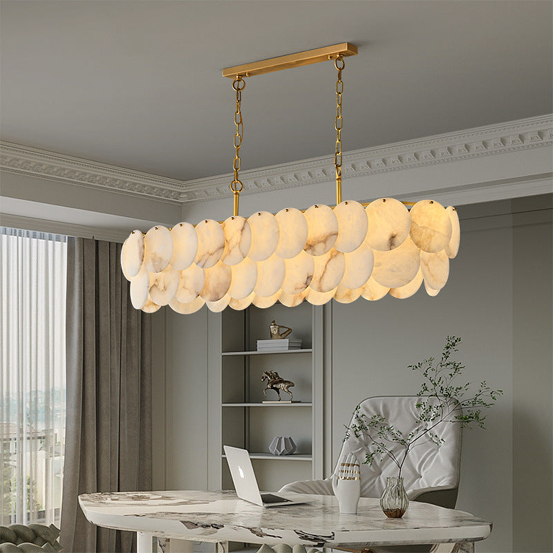 Luxury marble-style pendant light over dining table