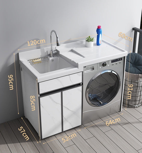 washing machine cabinet with sink and washboard countertop