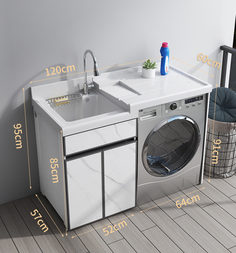 washing machine cabinet with sink and washboard countertop