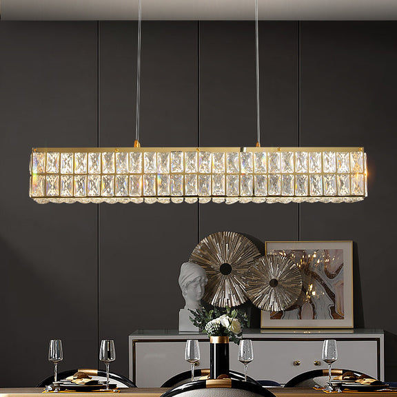single layer crystal chandelier warm light