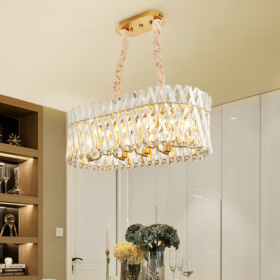 faceted crystal prism drum chandelier detail
