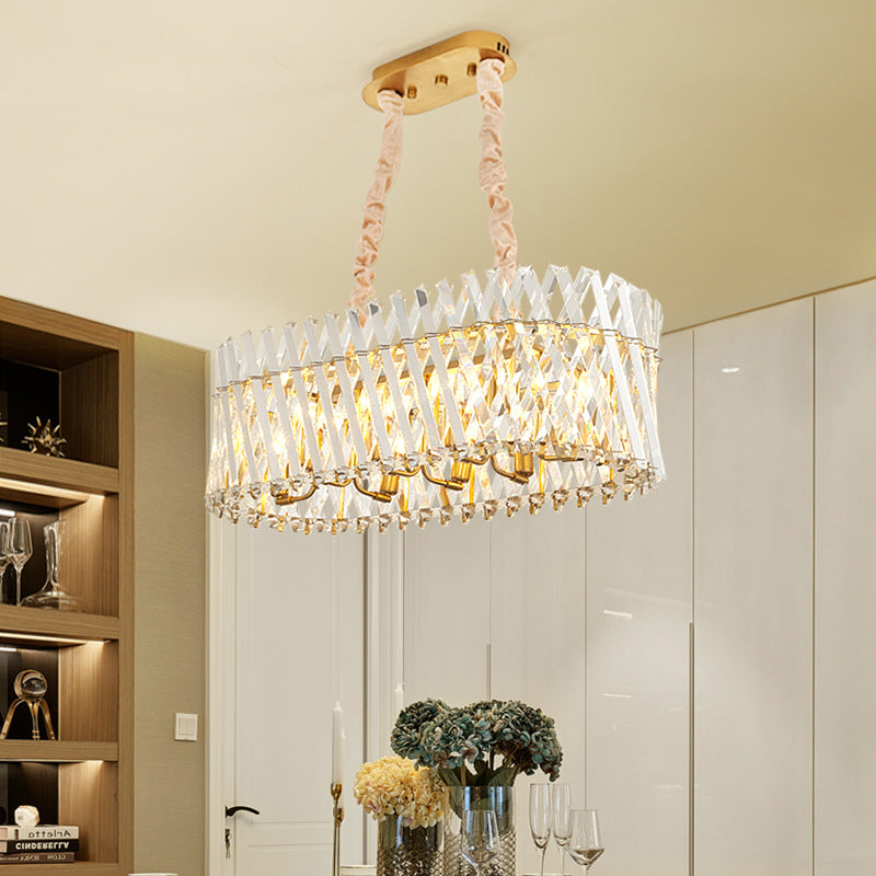 faceted crystal prism drum chandelier detail
