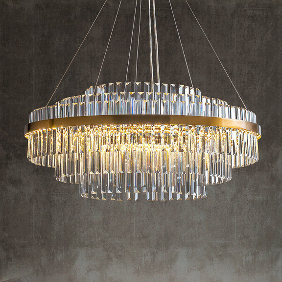 Oval and round crystal chandelier size comparison