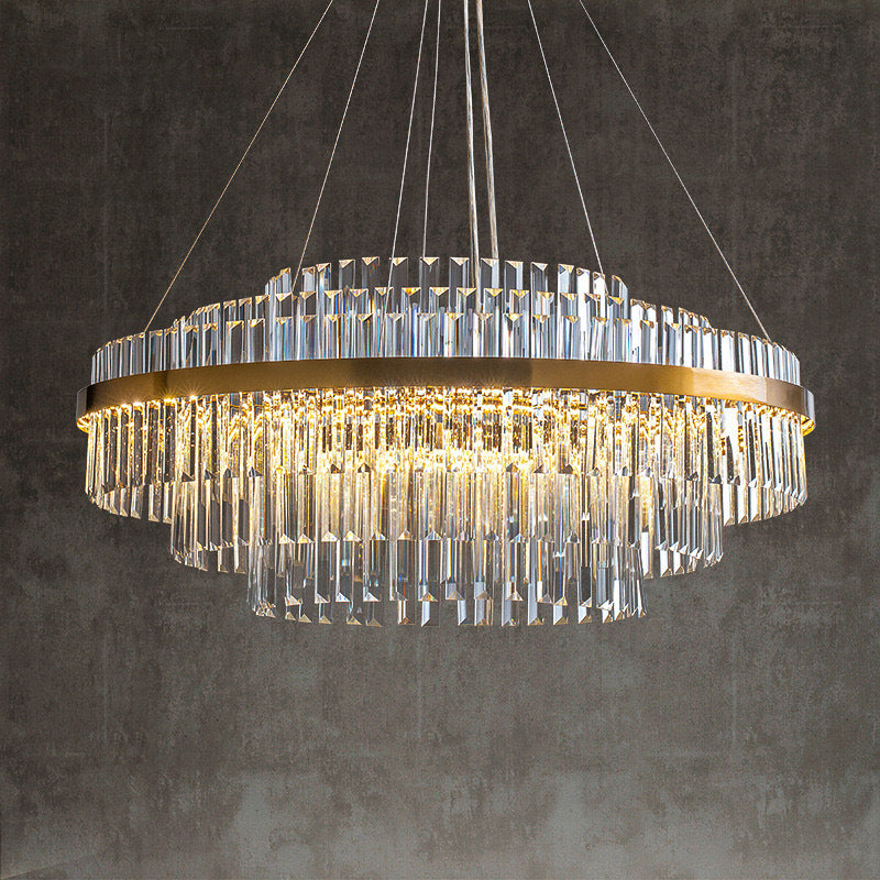 Oval and round crystal chandelier size comparison