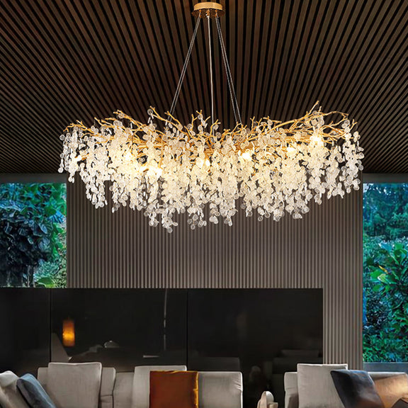 Ceiling chandelier with gold branch frame