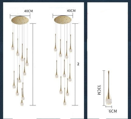 Multi-head crystal cascade chandelier for high ceiling interiors