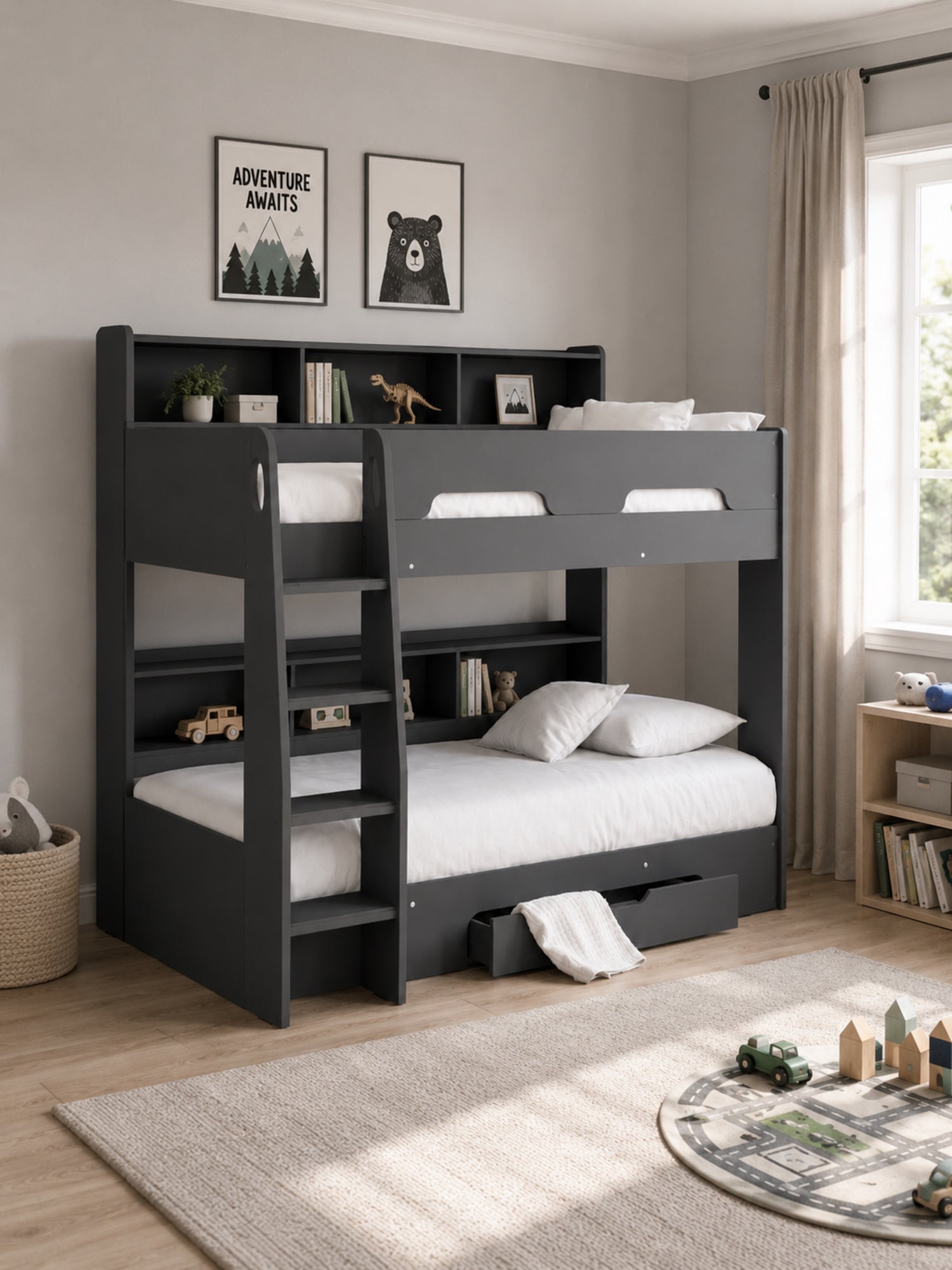 Orion Anthracite Bunk Bed with Storage – detail view
