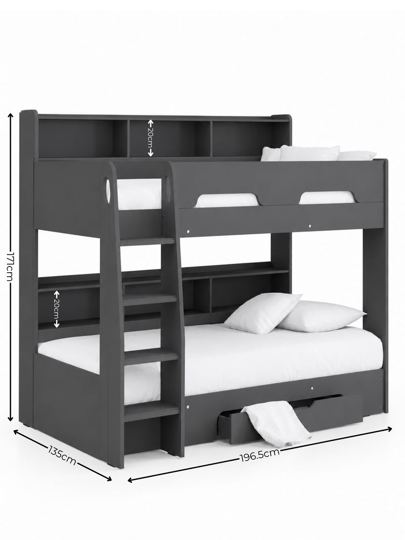 Orion Anthracite Bunk Bed with Storage – dimensions diagram