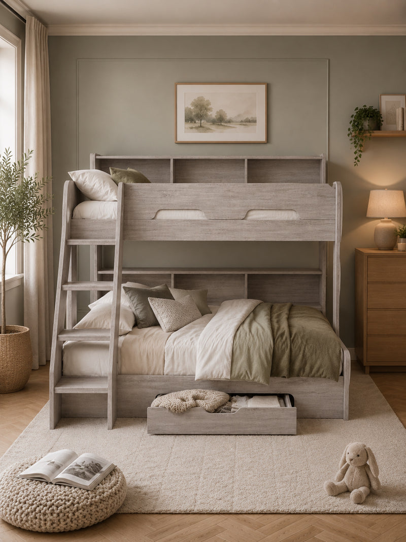 Orion Grey Oak Triple Sleeper Bunk Bed – styled room view