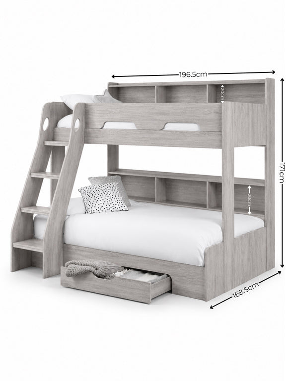 Orion Grey Oak Triple Sleeper Bunk Bed – dimensions diagram