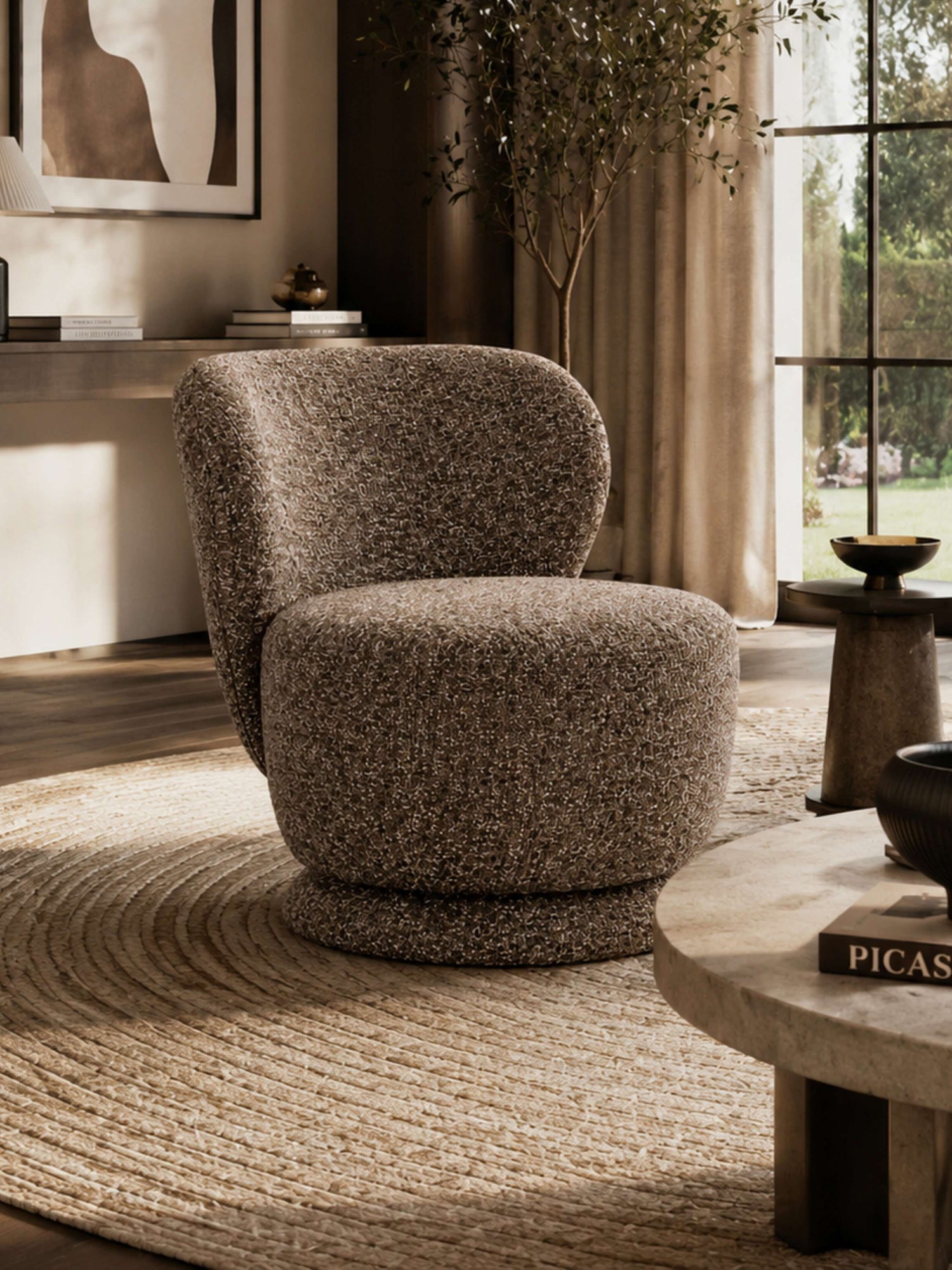 Orla Hazelnut Chenille Swivel Accent Chair – front view