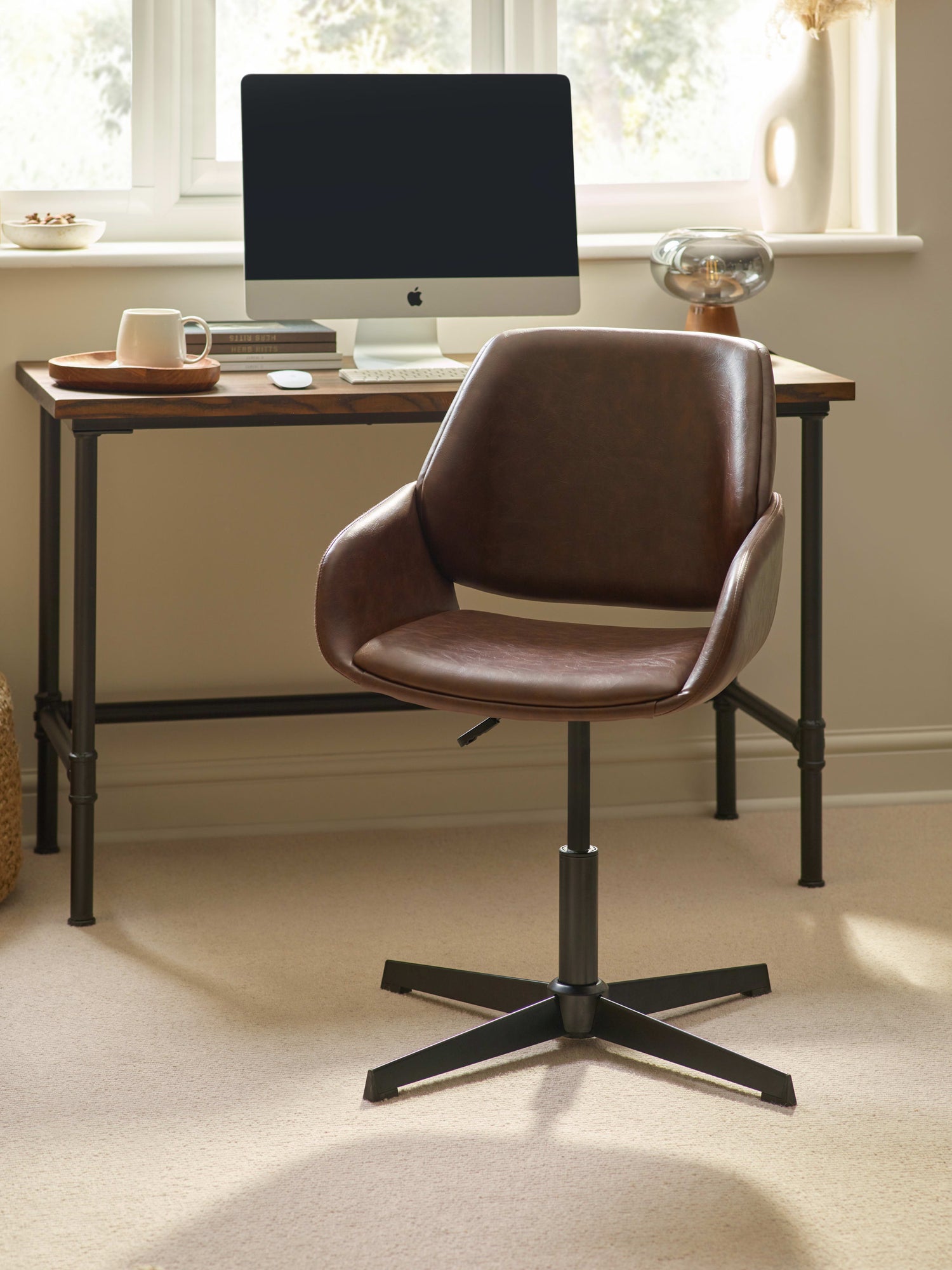 Parker Brown Faux Leather Upholstered Swivel Office Chair – main view