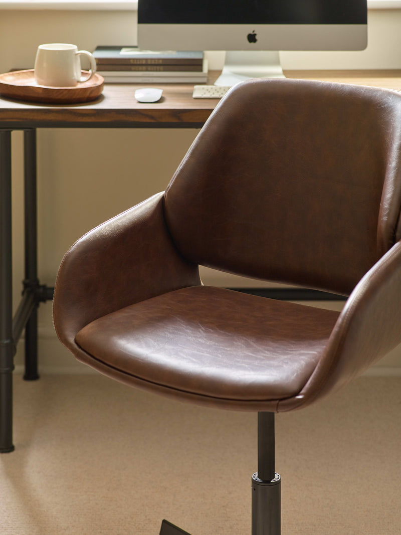 Parker Brown Faux Leather Upholstered Swivel Office Chair – alternate view