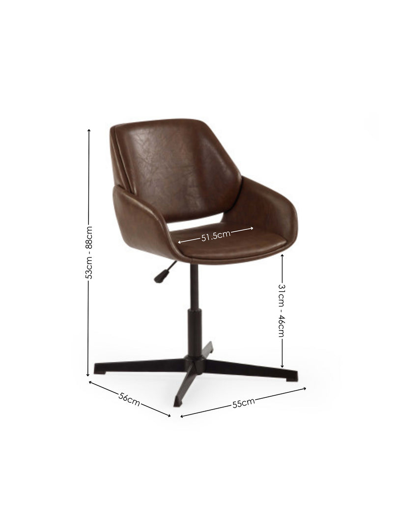 Parker Brown Faux Leather Upholstered Swivel Office Chair – alternate view