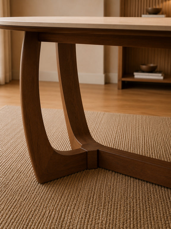 Portland 180cm Walnut & Natural Stone Dining Table – 4–6 Seater – detail view