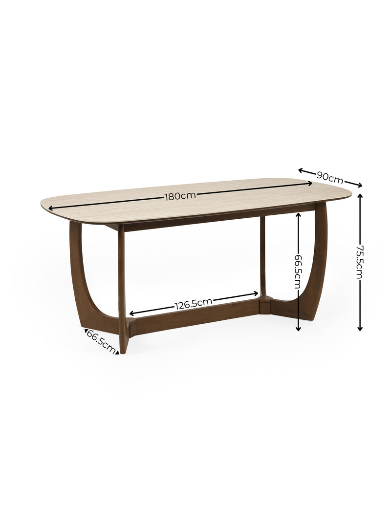 Portland 180cm Walnut & Natural Stone Dining Table – 4–6 Seater – dimensions diagram