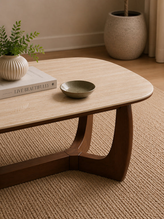 Portland 120cm Walnut & Natural Stone Coffee Table – detail view