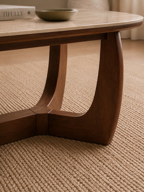 Portland 120cm Walnut & Natural Stone Coffee Table – detail view