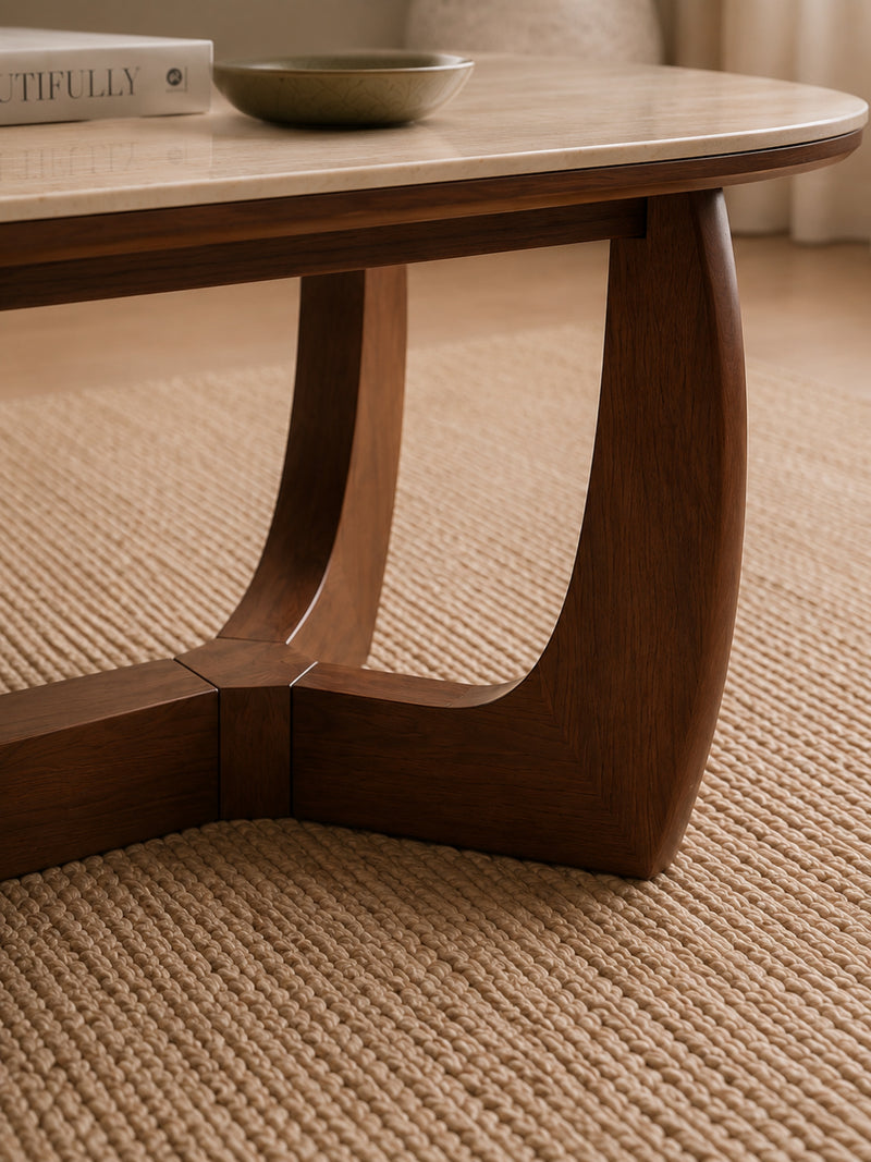 Portland 120cm Walnut & Natural Stone Coffee Table – detail view