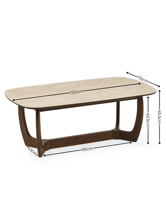 Portland 120cm Walnut & Natural Stone Coffee Table – dimensions diagram