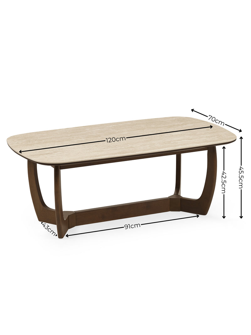 Portland 120cm Walnut & Natural Stone Coffee Table – dimensions diagram