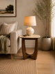 Portland 50cm Walnut & Natural Stone Side Table – front view
