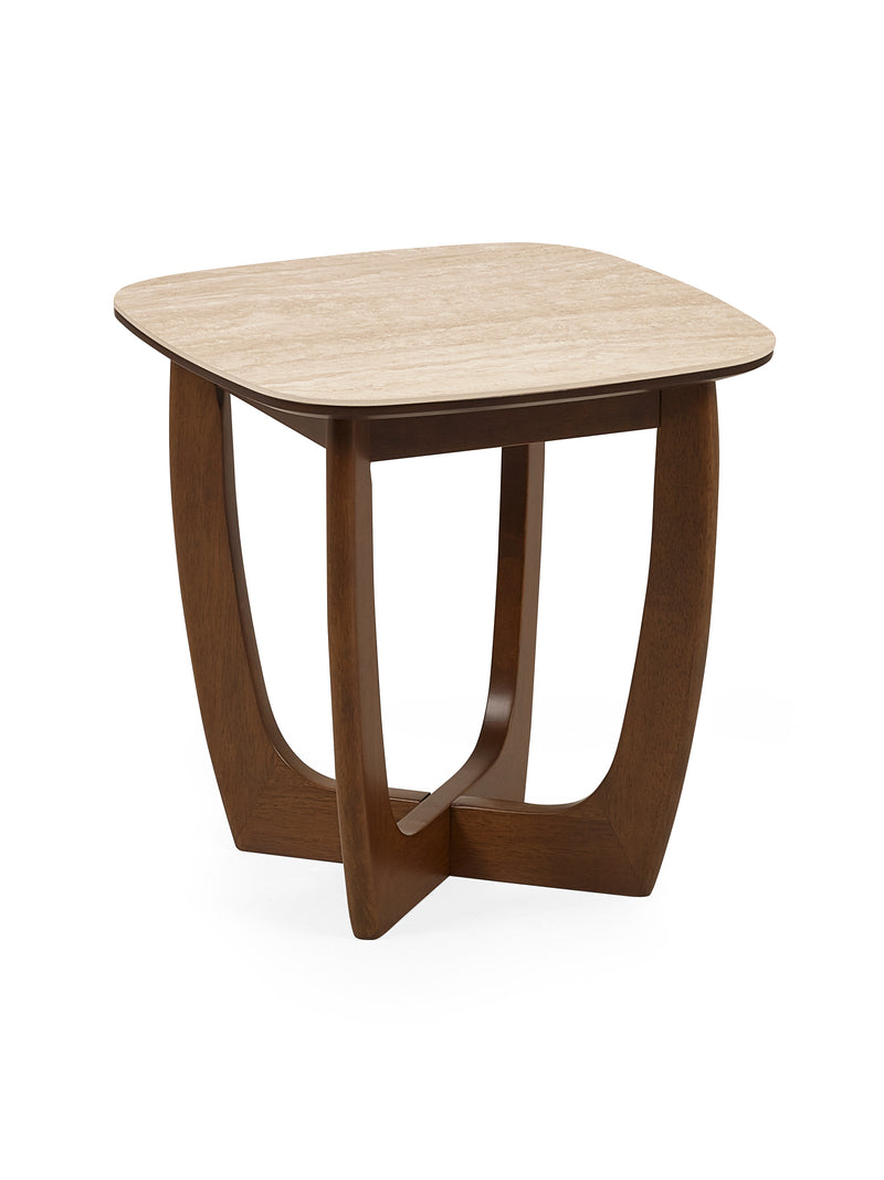 Portland 50cm Walnut & Natural Stone Side Table – alternate view