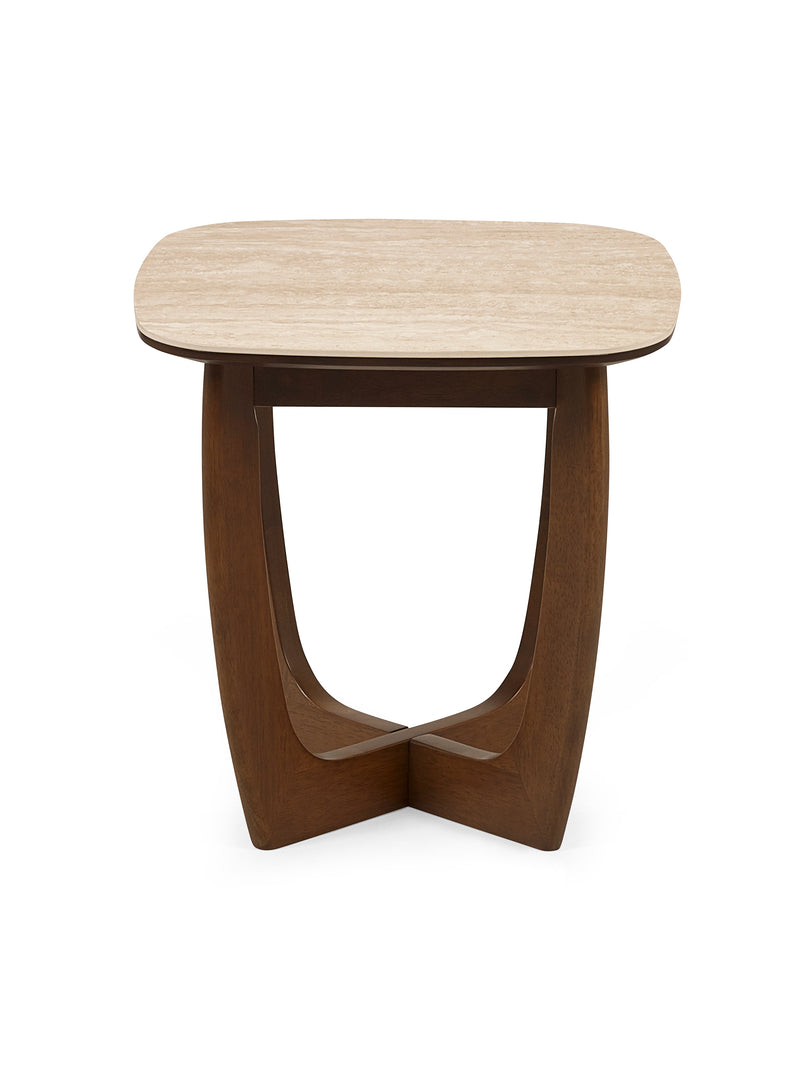 Portland 50cm Walnut & Natural Stone Side Table – alternate view