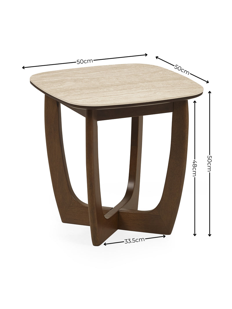 Portland 50cm Walnut & Natural Stone Side Table – dimensions diagram
