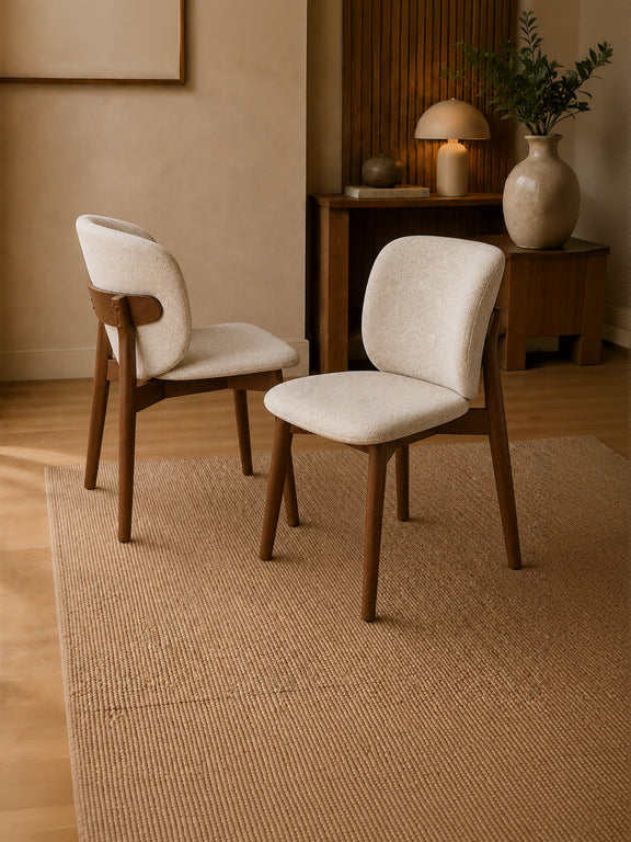 Portland Cream Chenille Dining Chairs – Set of 2 – styled room view