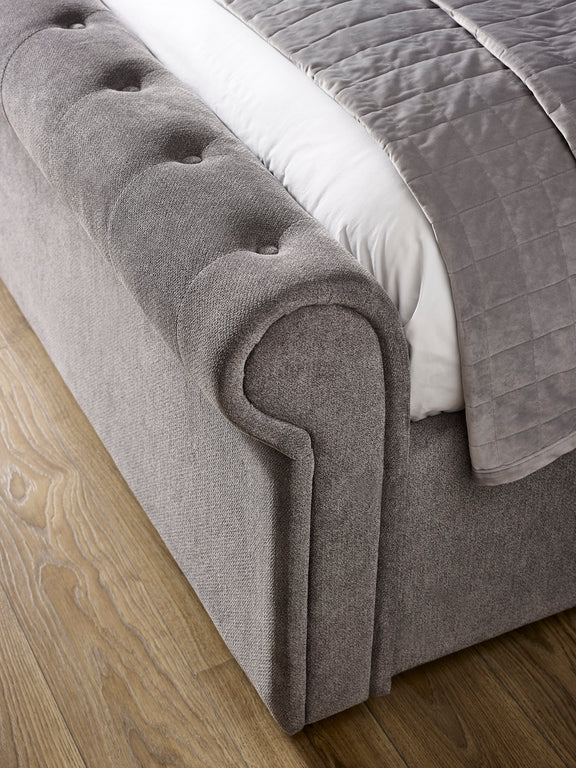 Ravello Grey Chenille Upholstered Bed with 2 Drawers – Double/King – Double – alternate view