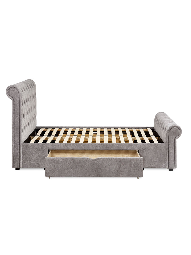 Ravello Grey Chenille Upholstered Bed with 2 Drawers – Double/King – Double – alternate view