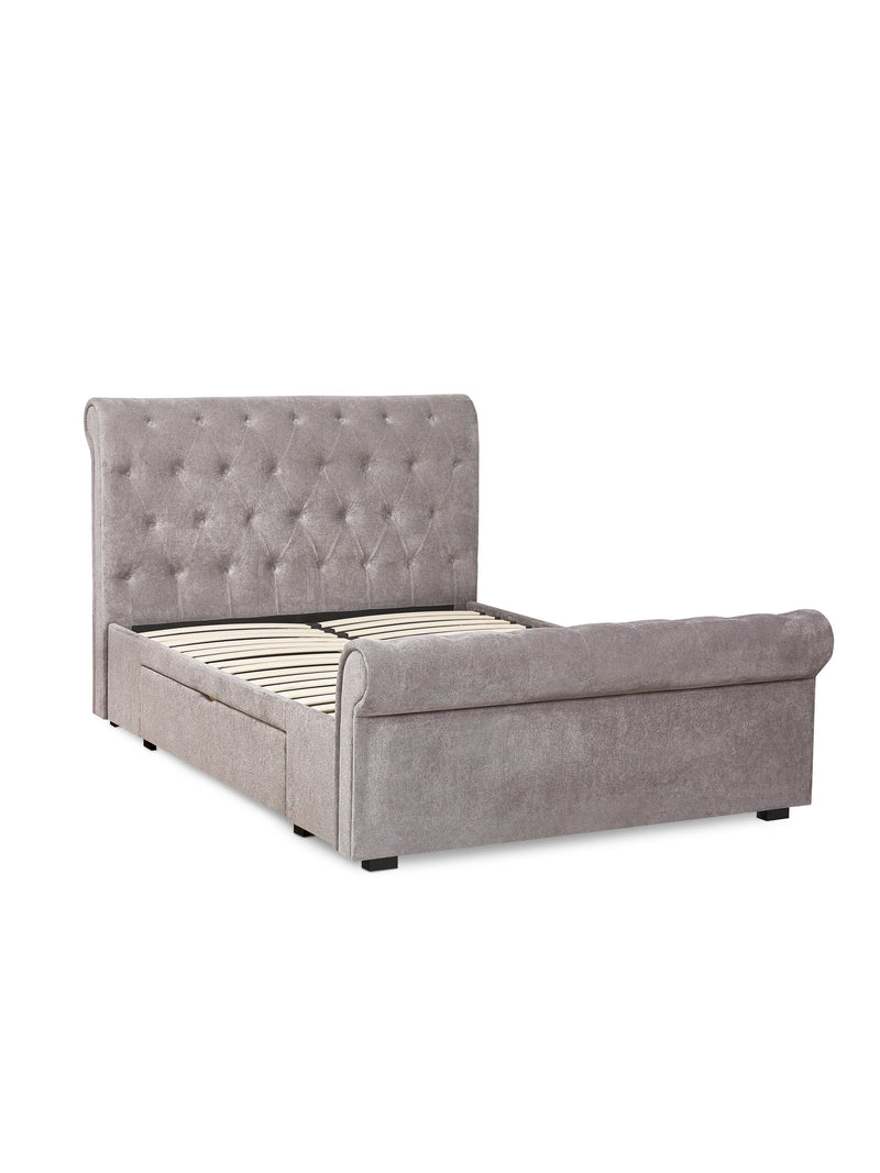 Ravello Grey Chenille Upholstered Bed with 2 Drawers – Double/King – Double – alternate view