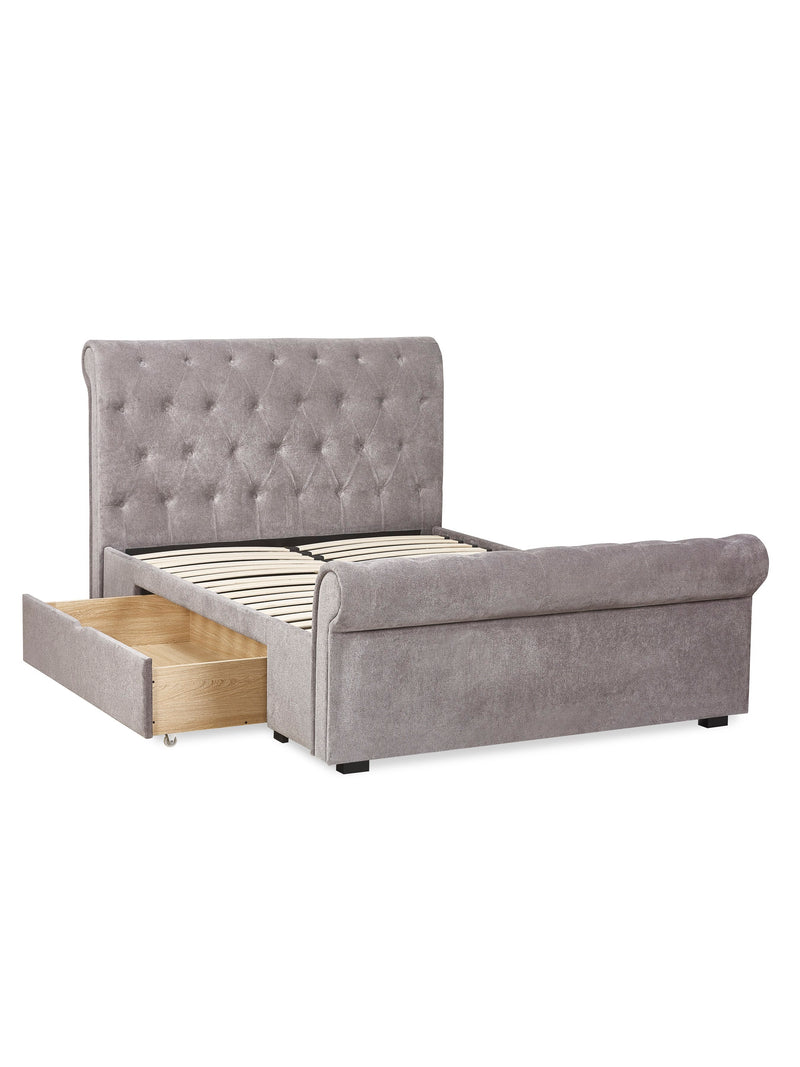 Ravello Grey Chenille Upholstered Bed with 2 Drawers – Double/King – Double – alternate view