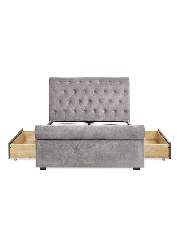 Ravello Grey Chenille Upholstered Bed with 2 Drawers – Double/King – Double – alternate view