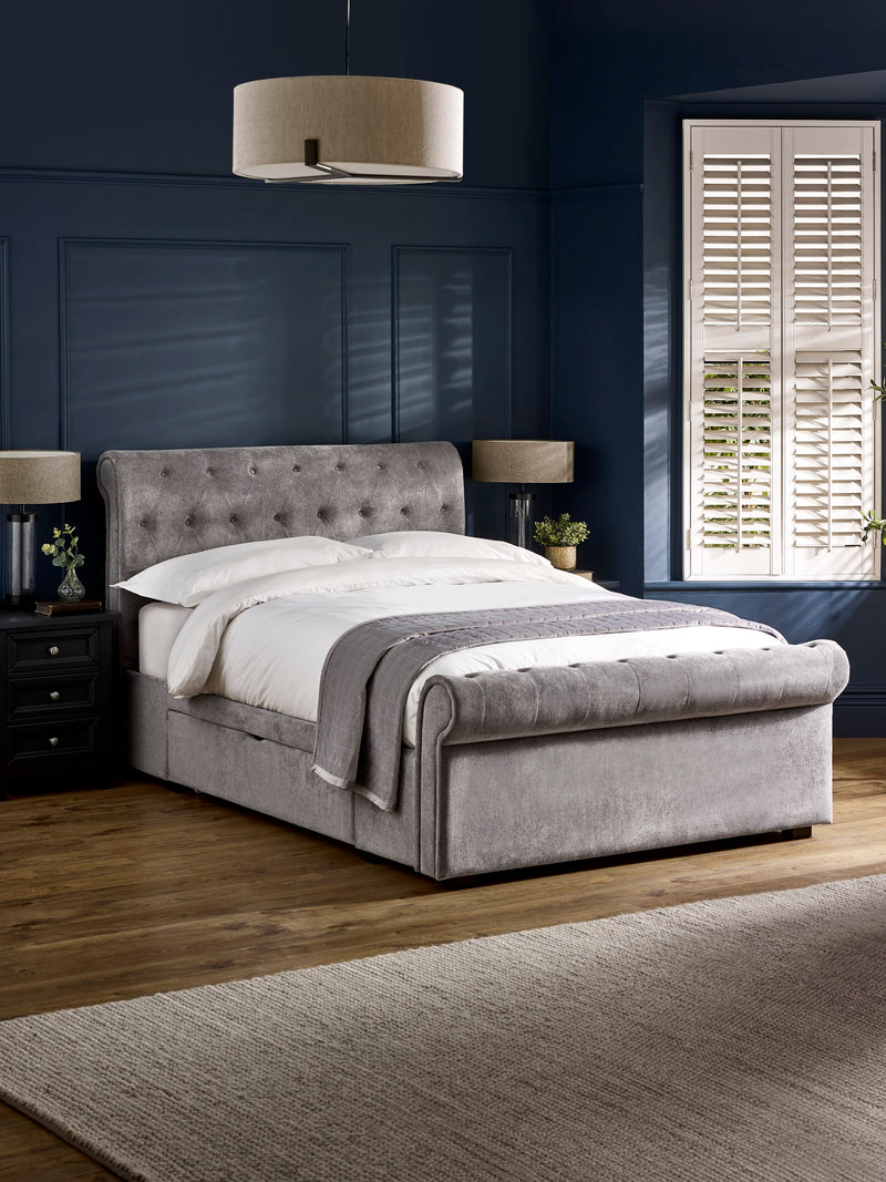 Ravello Grey Chenille Upholstered Bed with 2 Drawers – Double/King – King – main view