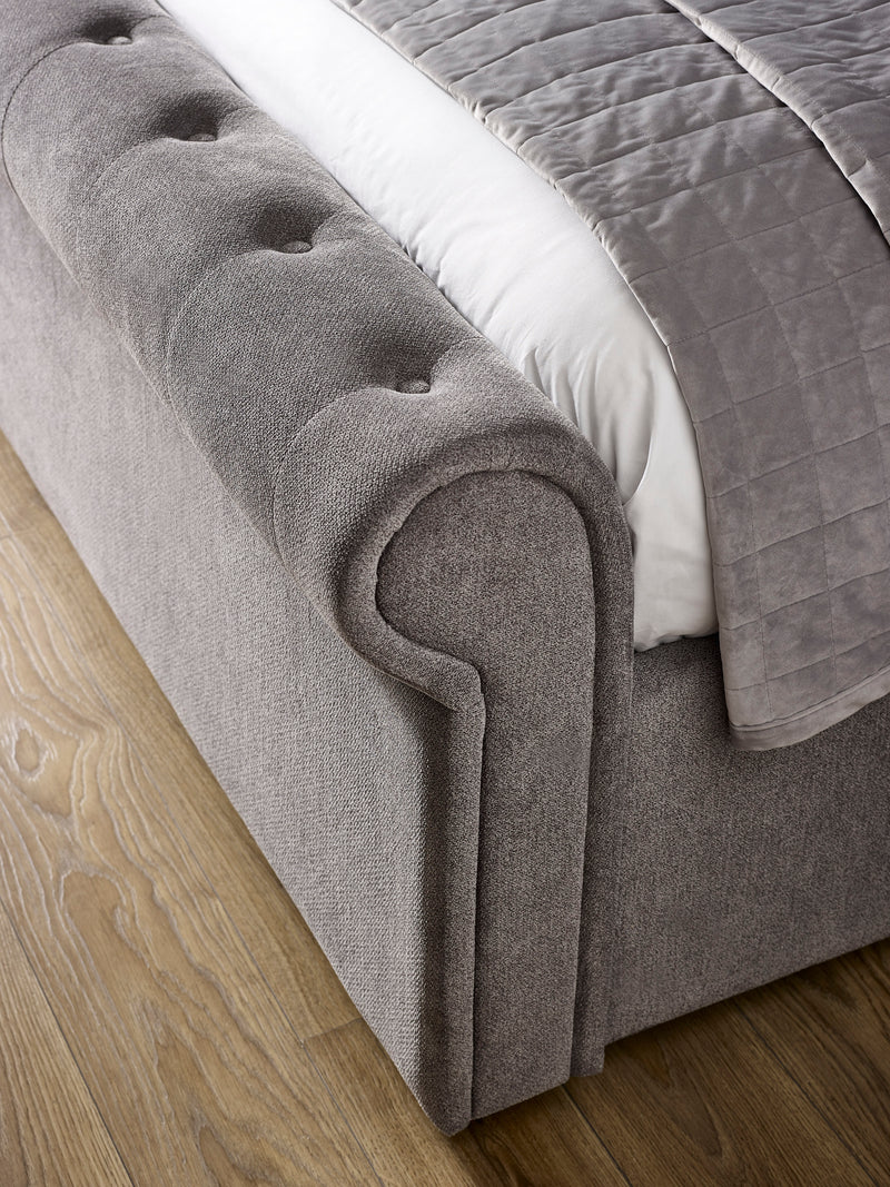 Ravello Grey Chenille Upholstered Bed with 2 Drawers – Double/King – King – alternate view