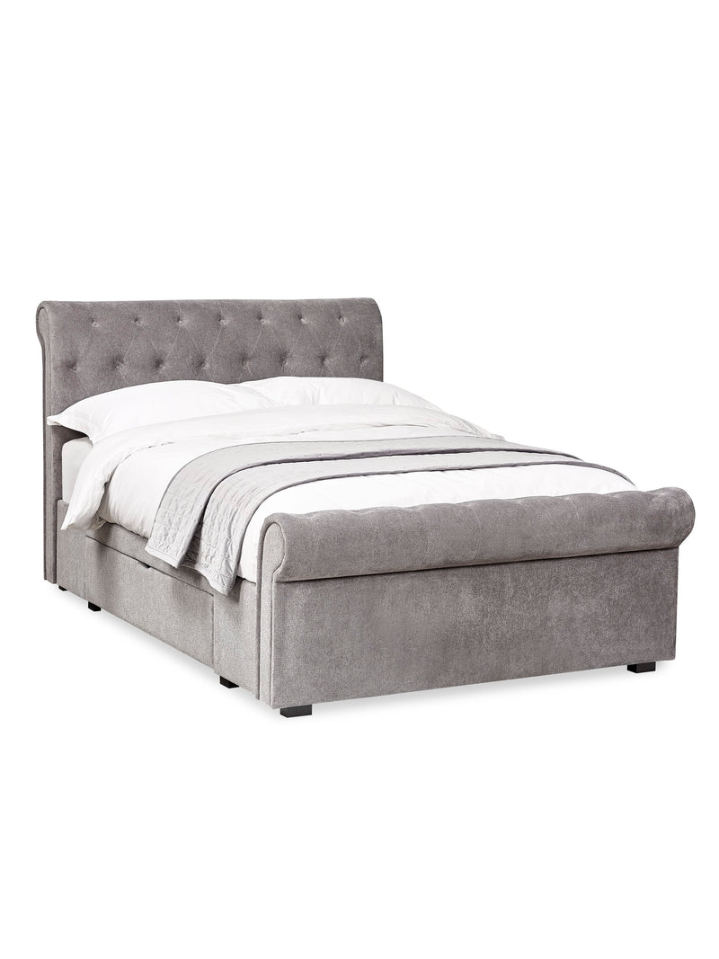 Ravello Grey Chenille Upholstered Bed with 2 Drawers – Double/King – King – alternate view