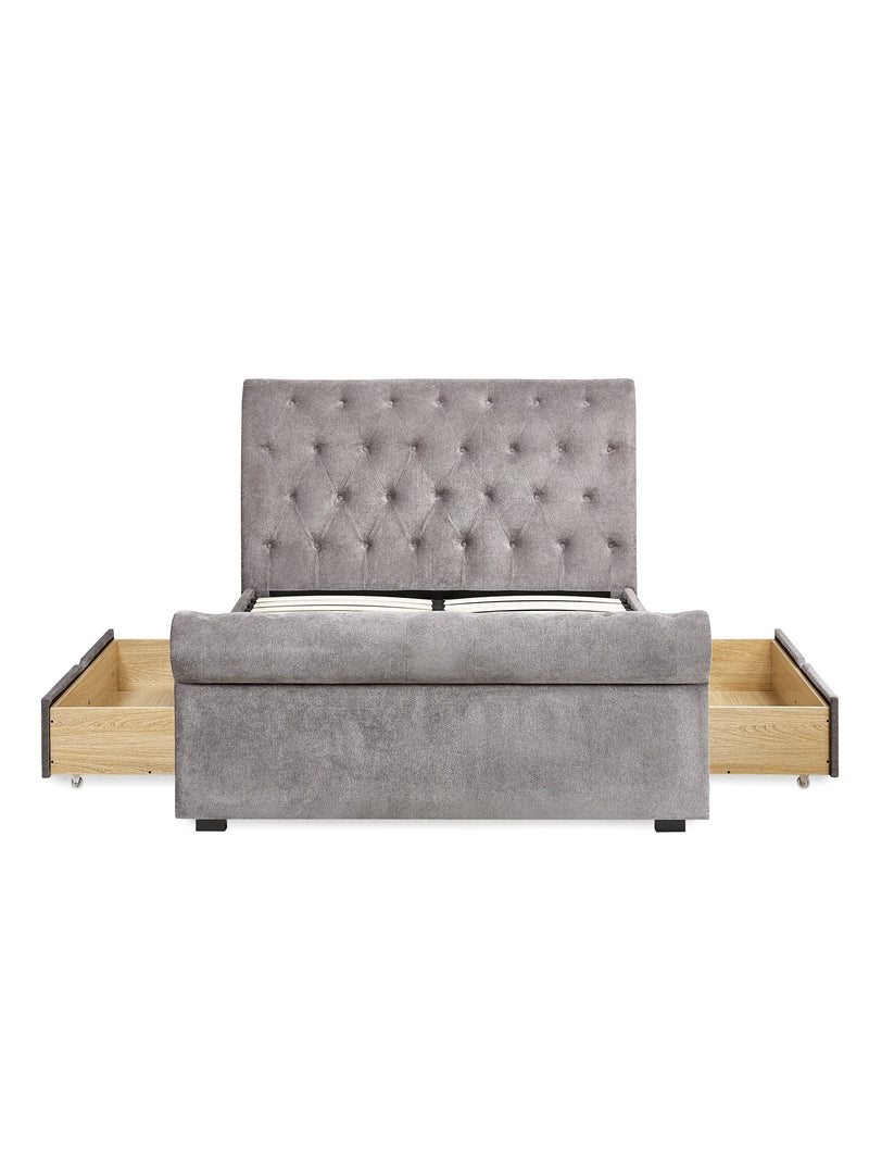 Ravello Grey Chenille Upholstered Bed with 2 Drawers – Double/King – King – alternate view