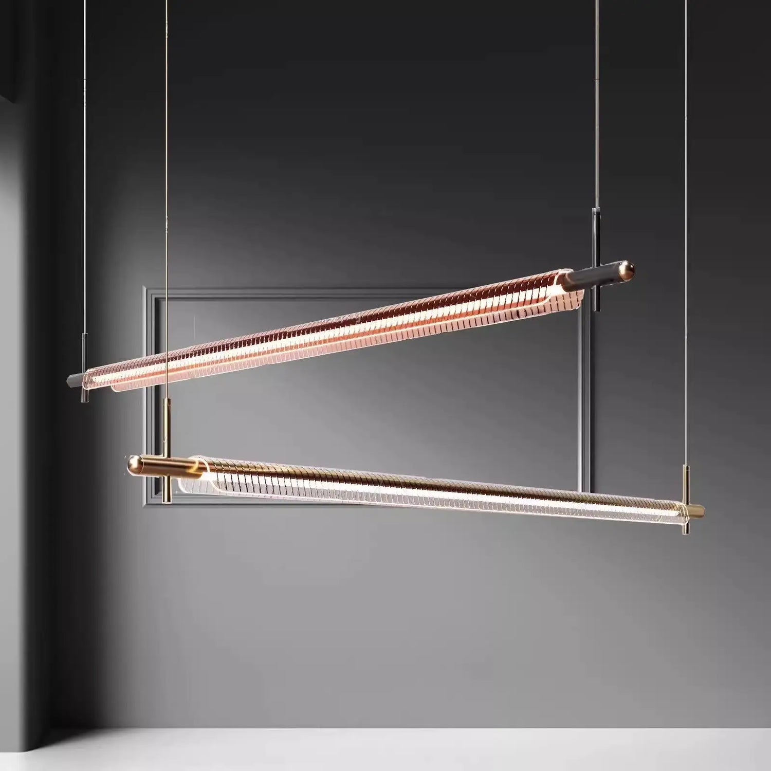 Nordic long bar LED pendant light over kitchen island