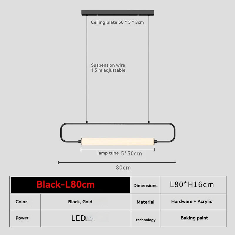 Slim tube LED pendant light side view