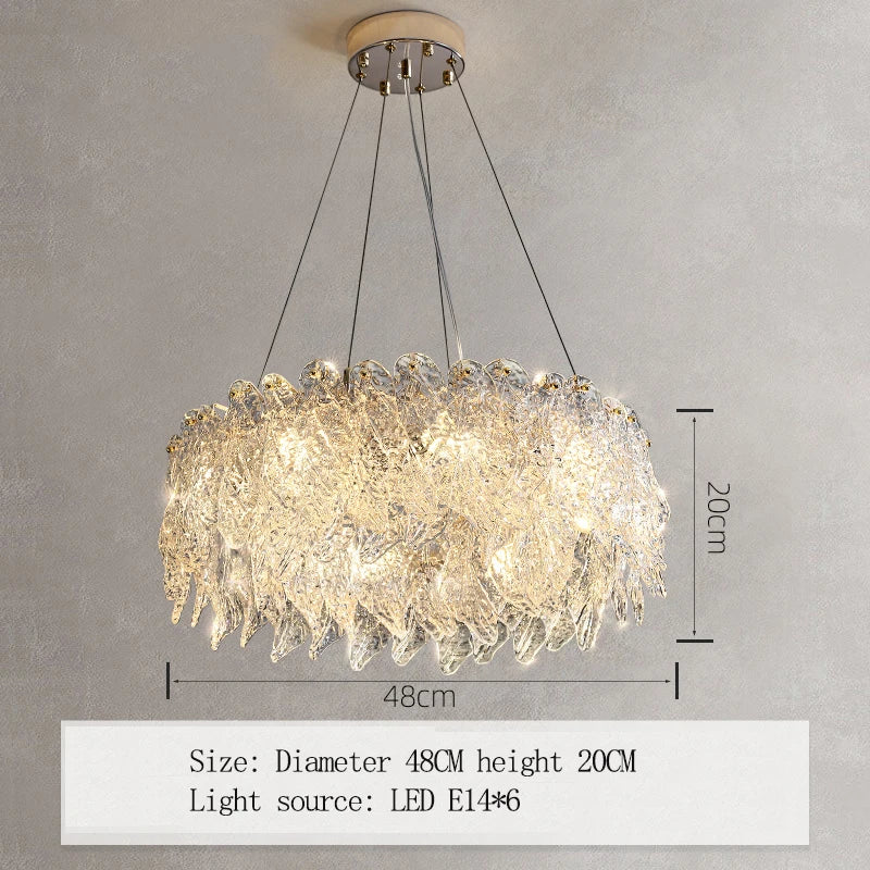 frosted glass ring chandelier detail