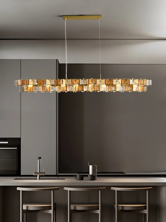 Contemporary butterfly glass chandelier with amber stained glass for dining room