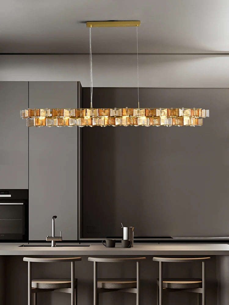Contemporary butterfly glass chandelier with amber stained glass for dining room